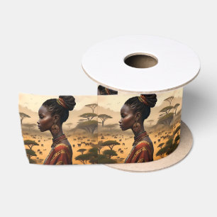 Tribal Woman Watching Over Her African Landscape, Satin Ribbon