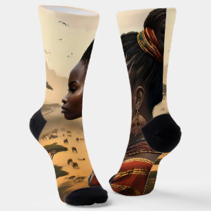 Tribal Woman Watching Over Her African Landscape, Socks