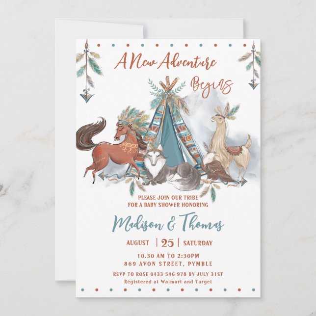 Tribal Woodland Animals Teepee Boy Baby Shower Invitation (Front)