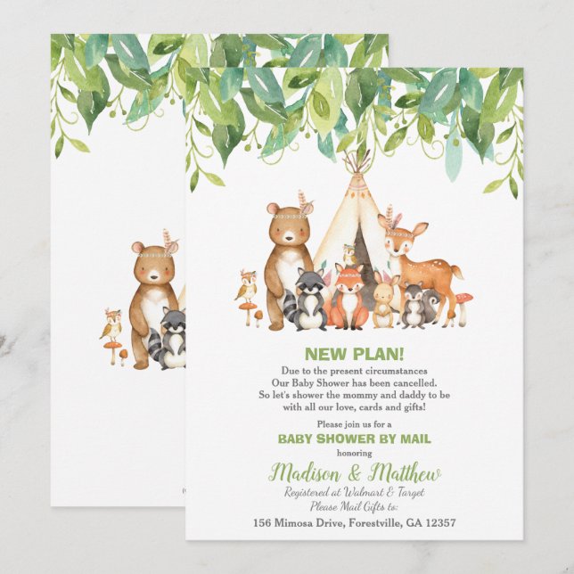 Tribal Woodland Baby Shower by Mail Greenery Boy Invitation (Front/Back)
