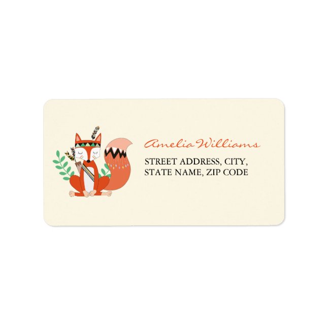 Tribal Woodland Fox Baby Shower Address Label (Front)