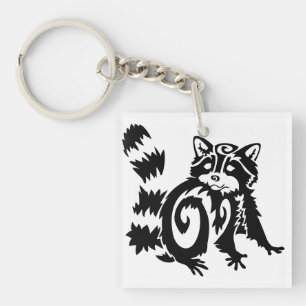 Tribal Woodland Raccoon Design Keychain