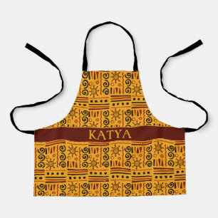 Tribal Yellow Brown Minimal Pattern Apron