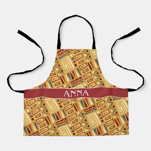 Tribal Yellow Orange Minimal Pattern Apron (Front)