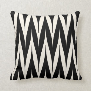 Tribal Zigzag Spike Pattern Black Throw Pillow