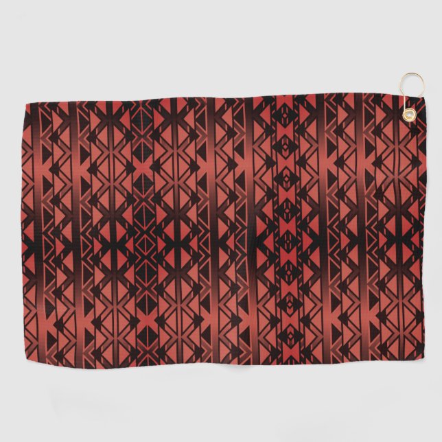 Tribal ZigZag triangles on gradient dark salmon  Golf Towel (Horizontal)