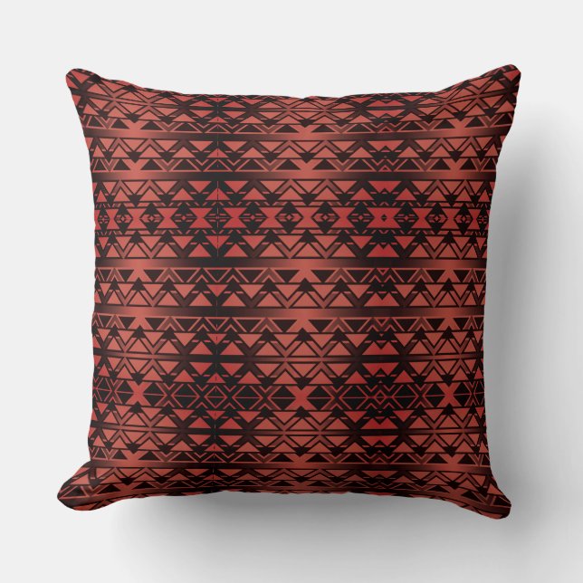 Tribal ZigZag triangles on gradient dark salmon  Throw Pillow (Front)