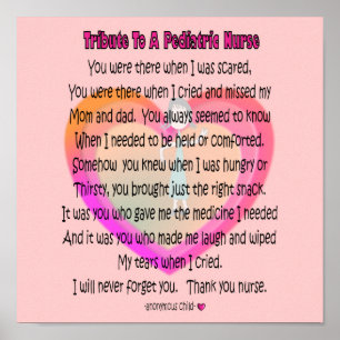 Tribute to a Pediatric Nurse Poem Canvas Art Poster