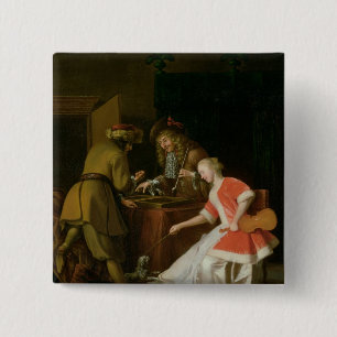 Tric-trac Players with a Lady and Her Dog 2 Inch Square Button