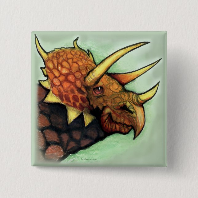 Triceratops 2 Inch Square Button (Front)