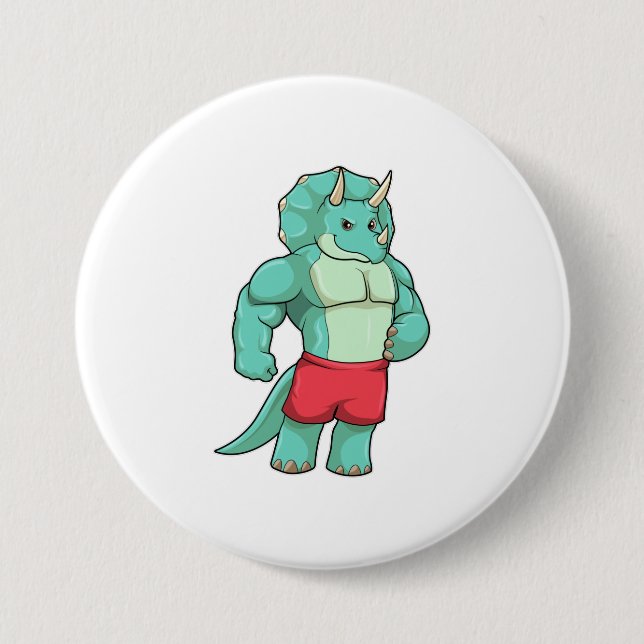 Triceratops as Bodybuilder at Bodybuilding 3 Inch Round Button (Front)