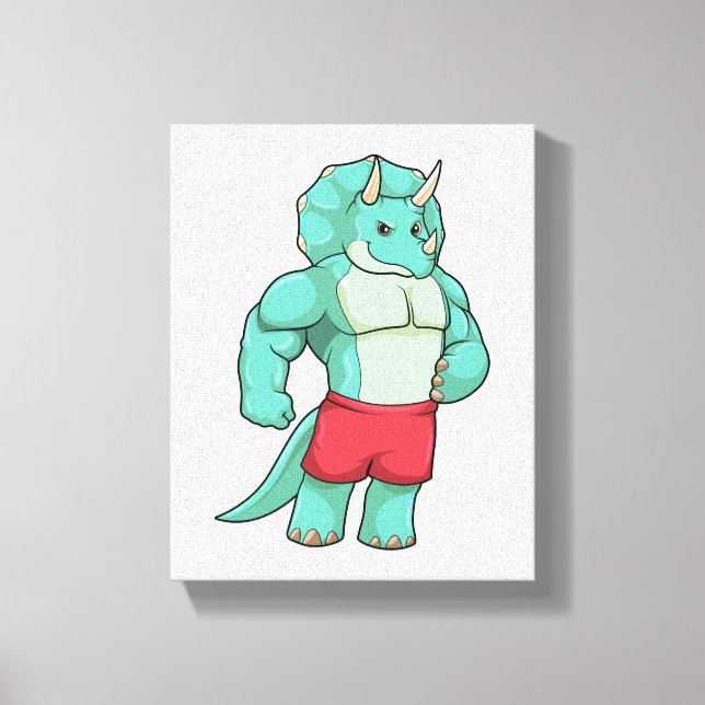 Triceratops as Bodybuilder at Bodybuilding Canvas Print (Front)