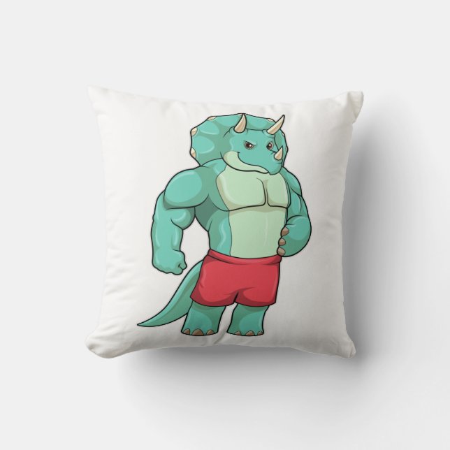 Triceratops as Bodybuilder at Bodybuilding Throw Pillow (Front)