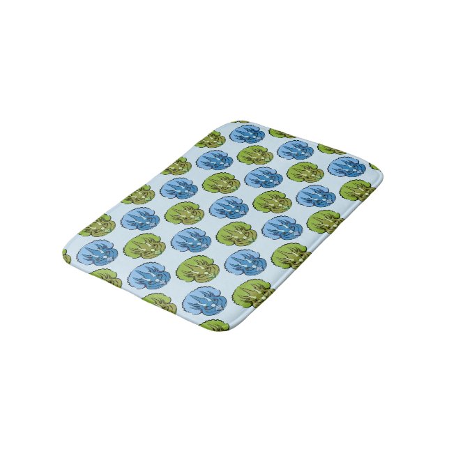 Triceratops Blue and Green Cute Dinosaur Pattern Bath Mat (Angled)