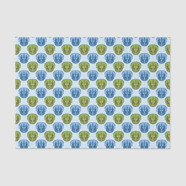 Triceratops Blue and Green Cute Dinosaur Pattern Tissue Paper (Front)