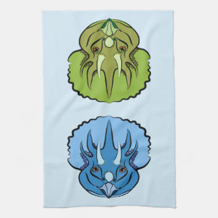 Triceratops Blue and Green Cute Dinosaurs Kitchen Towel