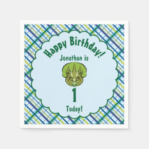 Triceratops Blue and Green Dinosaur Personalized Napkin