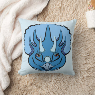 Triceratops Blue Cute Dinosaur Throw Pillow