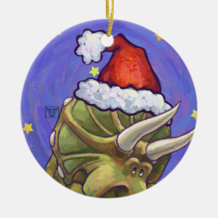 Triceratops Christmas Ceramic Ornament