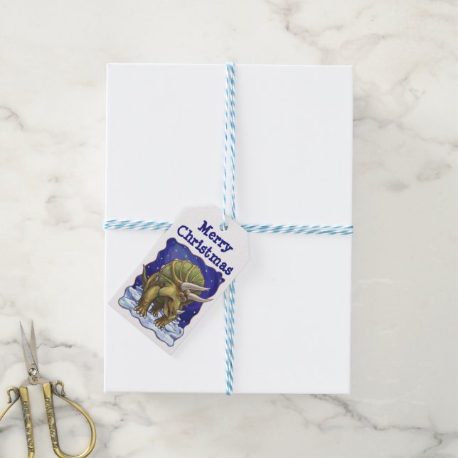 Triceratops Christmas Gift Tags (With Twine)