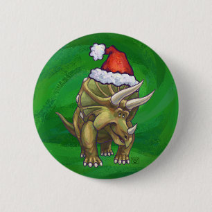 Triceratops Christmas Green 2 Inch Round Button