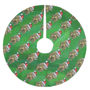 Triceratops Christmas Green Brushed Polyester Tree Skirt