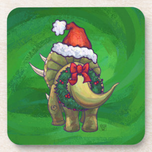Triceratops Christmas Green Coaster