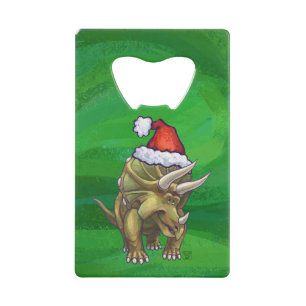 Triceratops Christmas Green Credit Card Bottle Opener