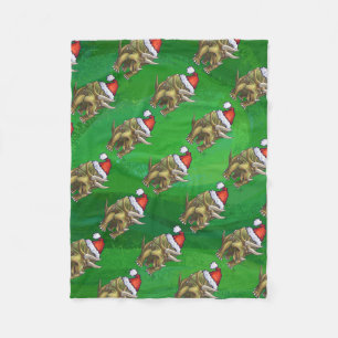 Triceratops Christmas Green Fleece Blanket