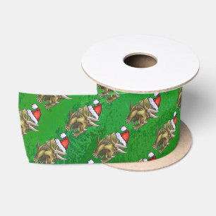 Triceratops Christmas Green Satin Ribbon