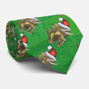 Triceratops Christmas Green Tie