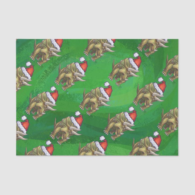 Triceratops Christmas Green Tissue Paper (Front)