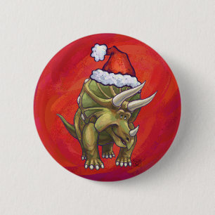 Triceratops Christmas On Red 2 Inch Round Button