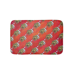Triceratops Christmas On Red Bath Mat