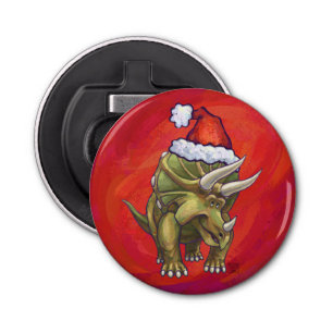 Triceratops Christmas On Red Bottle Opener