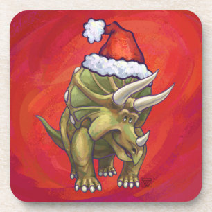 Triceratops Christmas On Red Coaster