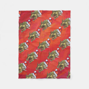 Triceratops Christmas On Red Fleece Blanket