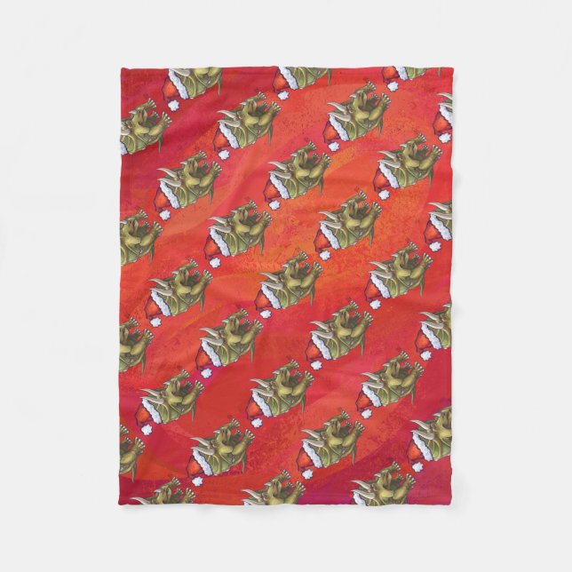 Triceratops Christmas On Red Fleece Blanket (Front)