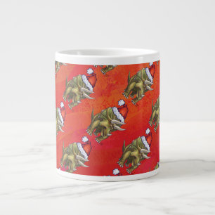 Triceratops Christmas On Red Large Coffee Mug