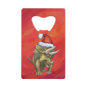 Triceratops Christmas On Red Wallet Bottle Opener