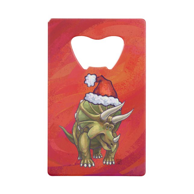 Triceratops Christmas On Red Wallet Bottle Opener (Front)