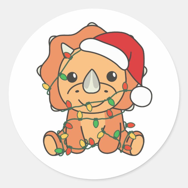 Triceratops Christmas Winter Animals Holiday Dinos Classic Round Sticker (Front)