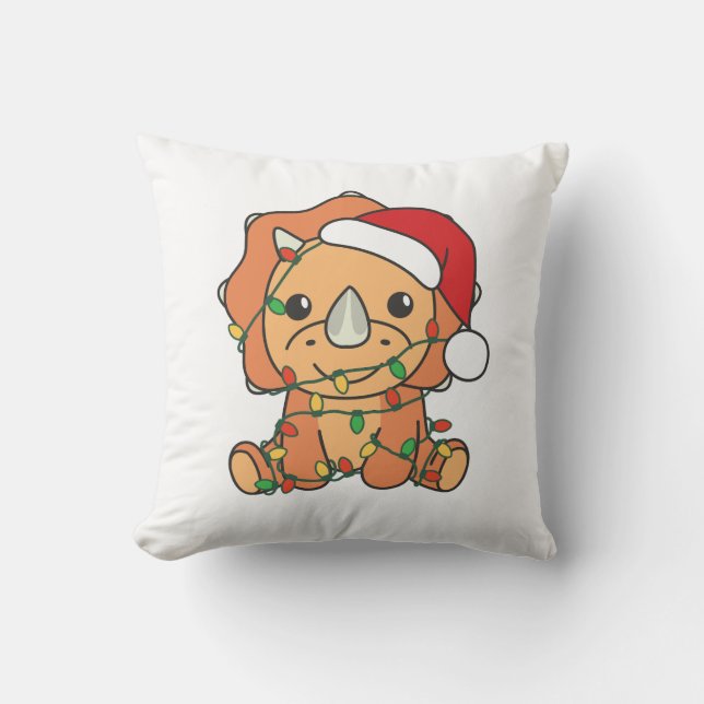 Triceratops Christmas Winter Animals Holiday Dinos Throw Pillow (Front)