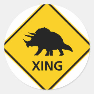 Triceratops Crossing Highway Sign Dinosaur Classic Round Sticker