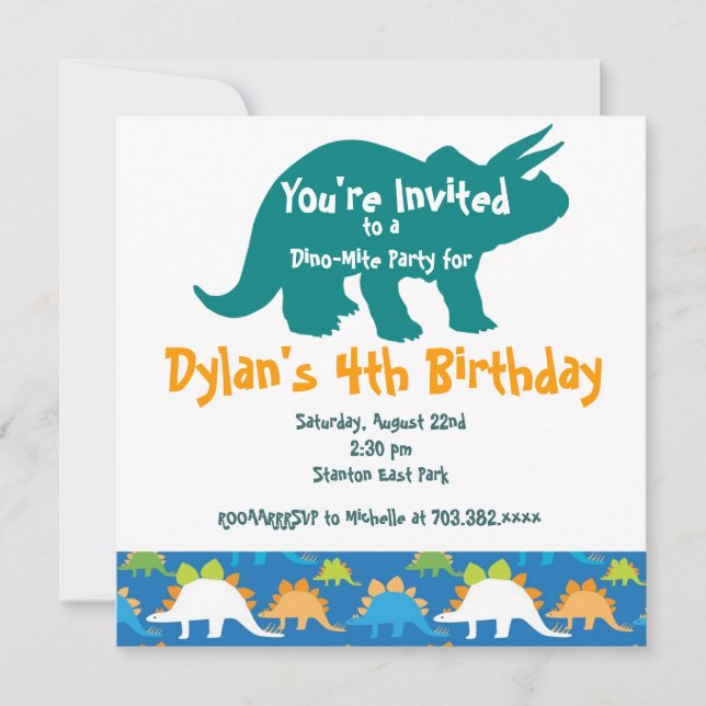 Triceratops Dinosaur Invitations de fête d'anniver (Devant)