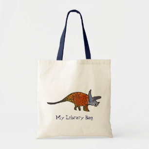 Triceratops dinosaur kids cute art illustration tote bag