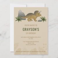 Triceratops Dinosaur Minimalist Beige Birthday