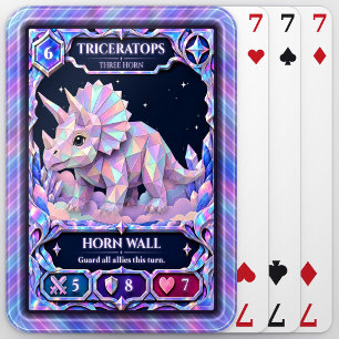 Triceratops Dinosaur, Rainbow Foil Art Playing Cards