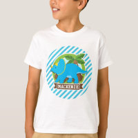 Triceratops Dinosaur; Sky Blue & White Stripes