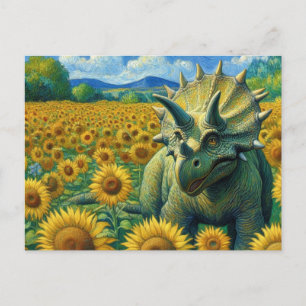 Triceratops Dinosaur the Sunflower Field Van Gogh Postcard